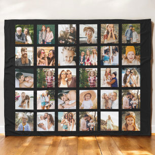 Einfache Schwarz-FotoCollage 30 Personalisiert Fleecedecke