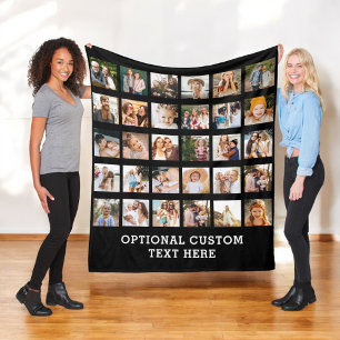 Einfache Schwarz-FotoCollage 30 Personalisiert Fleecedecke