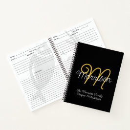 Einfache Schwarz-Gold Retro-Script Monogram-Rezept Notizbuch
