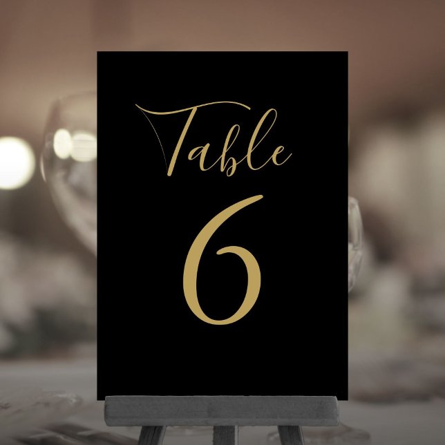 Einfache Schwarz-Gold-Script-Tischnummer Einladung (Simple Black And Gold Script Table Number)
