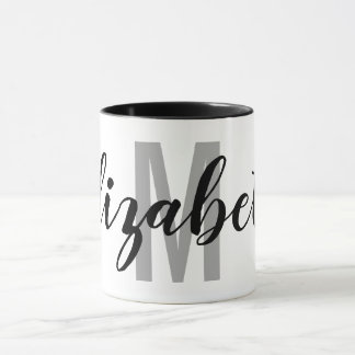 Einfache Schwarz-Grau-Handschrift Monogramm Tasse