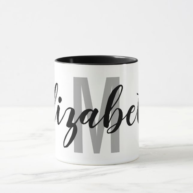 Einfache Schwarz-Grau-Handschrift Monogramm Tasse (Zentrum)