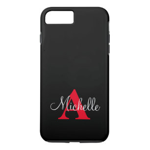 Einfache Schwarz-Grau-Rot Ihre Monogramm Personali Case-Mate iPhone Hülle