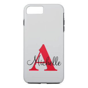 Einfache Schwarz-Grau-Rot Ihre Monogramm Personali iPhone 8 Plus/7 Plus Hülle