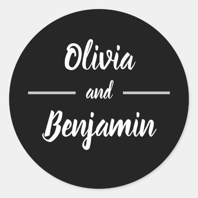Einfache Schwarz-Handschrift-Hochzeit Runder Aufkleber (Vorderseite)