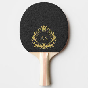 Einfache Schwarz-Leder-Gold-Kronen-Rahmen-Monogram Tischtennis Schläger