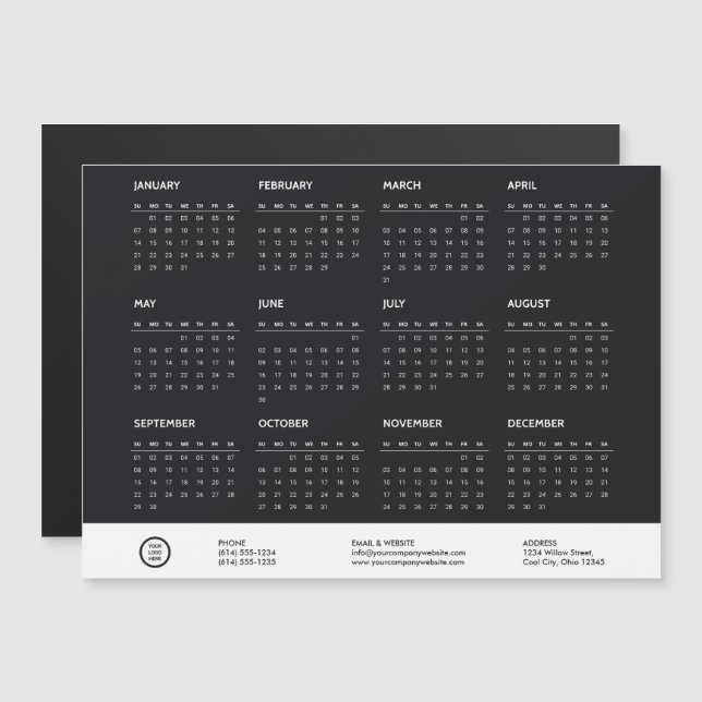 Einfache Schwarz-Logo Mini 2024 Kalender-Magnet Magnetkarte (Vorne/Hinten)