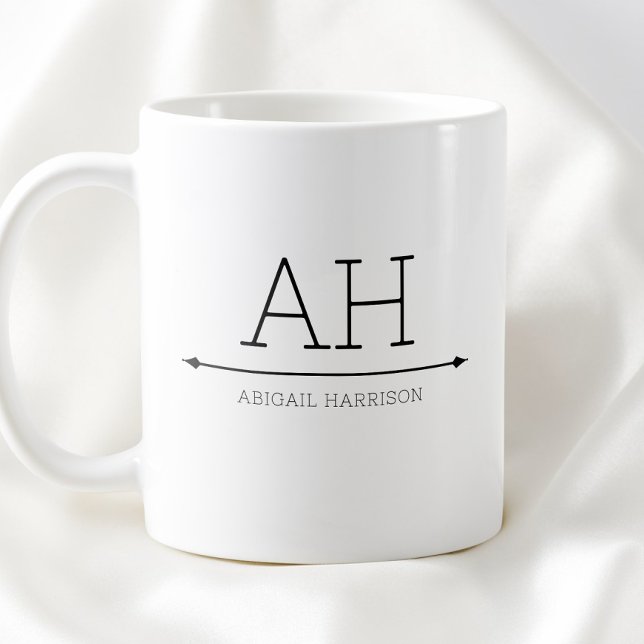 Einfache Schwarz Minimalistisch Moderne Initialen  Kaffeetasse (Simple Black Minimalist Modern Initials Monogram Coffee Mug)