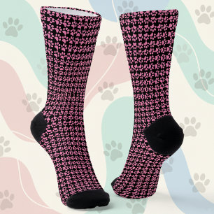 Einfache schwarz-rosa Paw Drucksocken für sie Socken