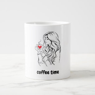Einfache Schwarz-Rot-Illustration Kaffeezeit-Tasse Jumbo-Tasse