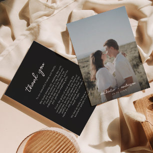 Einfache Schwarz-Script-Foto-Hochzeit Dankeskarte
