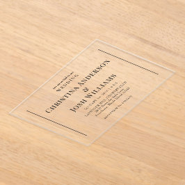 Einfache Schwarz-Text-Hochzeit Acryleinladungen