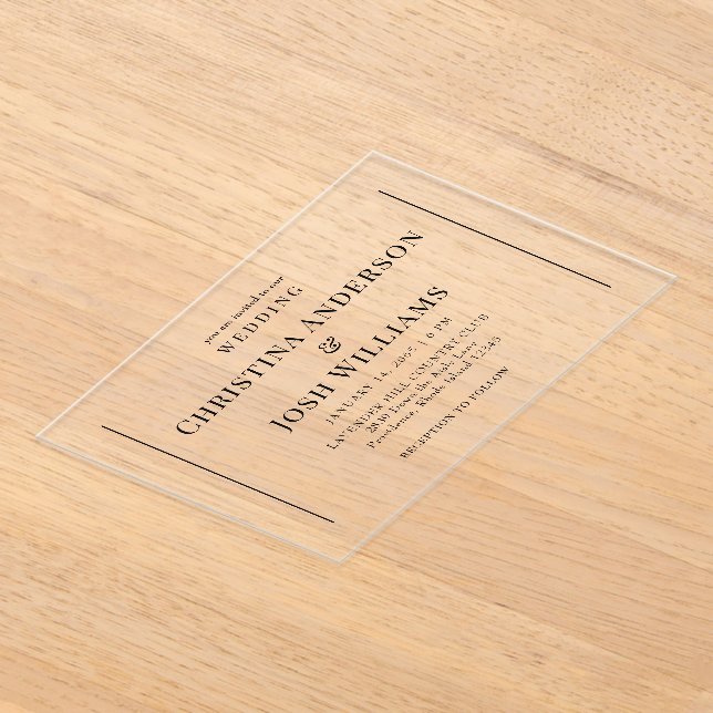 Einfache Schwarz-Text-Hochzeit Acryleinladungen (Ablage )
