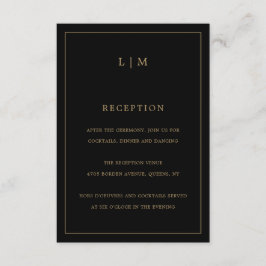 Einfache Schwarz und Gold Monogram Elegante Hochze Begleitkarte