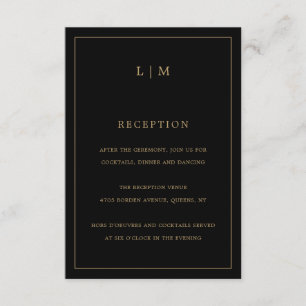 Einfache Schwarz und Gold Monogram Elegante Hochze Begleitkarte