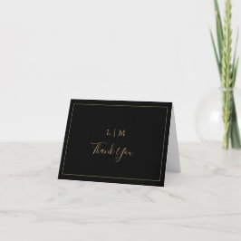 Einfache Schwarz und Gold Monogram Elegante Hochze Dankeskarte