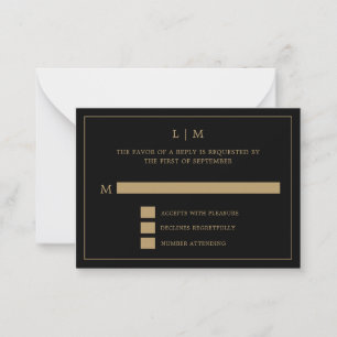 Einfache Schwarz und Gold Monogram Elegante Hochze Mitteilungskarte