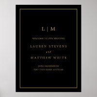 Einfache Schwarz und Gold Monogram Elegante Hochze