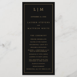 Einfache Schwarz und Gold Monogram Elegante Hochze Programm