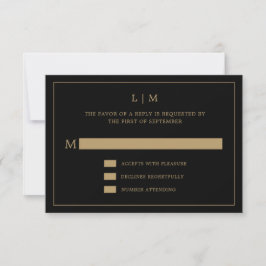 Einfache Schwarz und Gold Monogram Elegante Hochze RSVP Karte