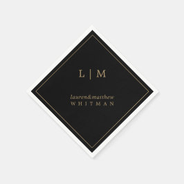 Einfache Schwarz und Gold Monogram Elegante Hochze Serviette