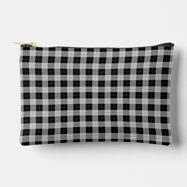 Einfache Schwarz und Grau Gingham Style Kariert Zubehörtasche (Vorderseite)
