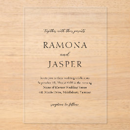 Einfache Schwarz und Weiß Moderne Hochzeit Acryleinladungen