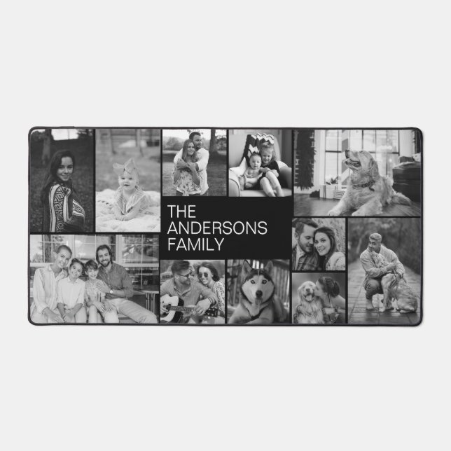 Einfache Schwarz-Weiß 11-Familie FotoCollage Schreibtischunterlage (Vorderseite)
