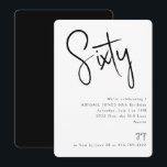 Einfache Schwarz-Weiß-60. Geburtstagsparty Einladung<br><div class="desc">60. Geburtstagsfeier Party Einladung. Schwarz und Weiß. Einfach. Nur Text. Abgerundet.</div>