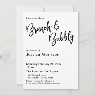 Einfache Schwarz-Weiß-Brunch- und Bubbly-Typografi Einladung