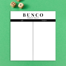 Einfache Schwarz-Weiß-Bunco-Tabelle - Notepad Notizblock