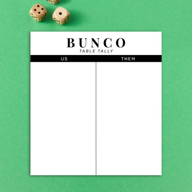 Einfache Schwarz-Weiß-Bunco-Tabelle - Notepad Notizblock (modern tear-off notepad Bunco score card with black and white graphic accents)