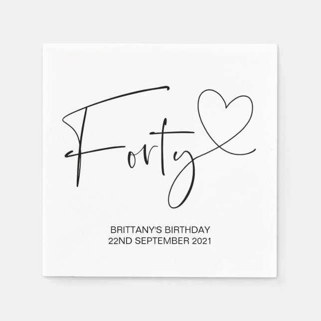 Einfache Schwarz-Weiß-Dekoration im 40. Party Serviette (Vorderseite)