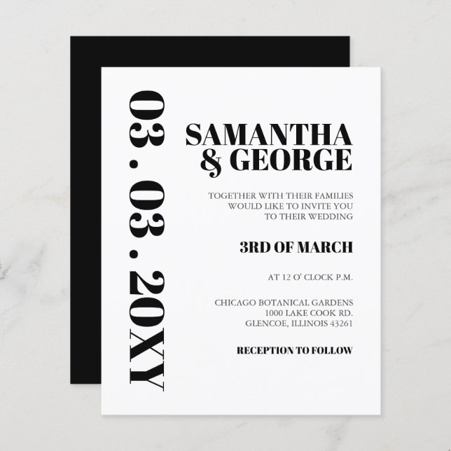 Einfache Schwarz-Weiß-Einladung (Vorne/Hinten)