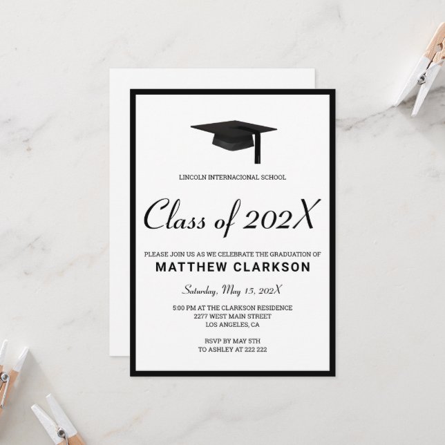 Einfache Schwarz/Weiß Einladung (Vorderseite/Rückseite Beispiel)