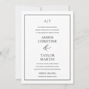 Einfache Schwarz/Weiß Elegant Minimalistisch Einladung