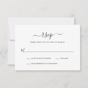 Einfache Schwarz-Weiß-Elegante Moderne Hochzeit RSVP Karte