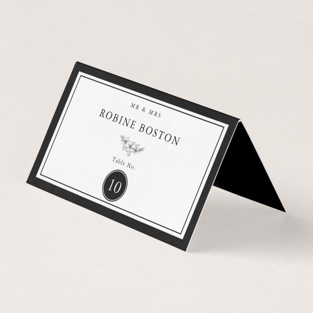 Einfache Schwarz-Weiß-Elegante Tischnummer (Vorderseite)