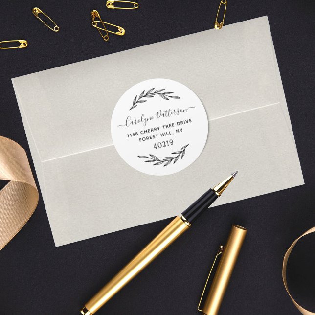 Einfache Schwarz-Weiß-Folien-Rücksendeadresse Runder Aufkleber (Von Creator hochgeladen)