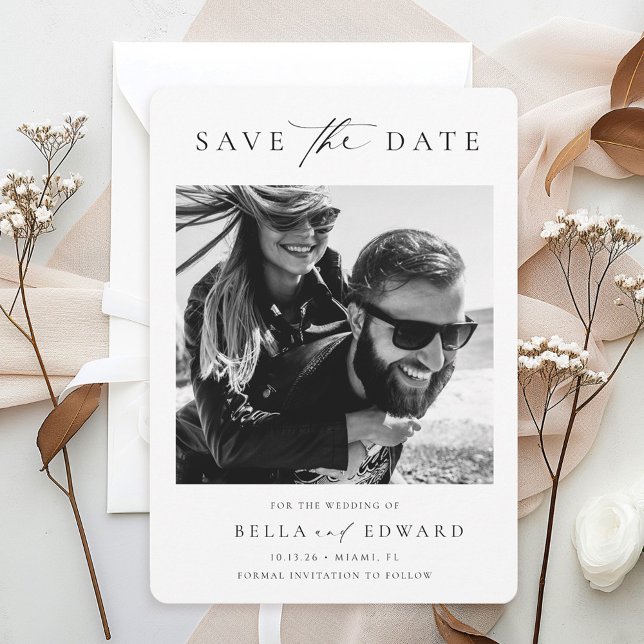 Einfache Schwarz-Weiß-Foto-Hochzeit speichern das  Save The Date (Von Creator hochgeladen)