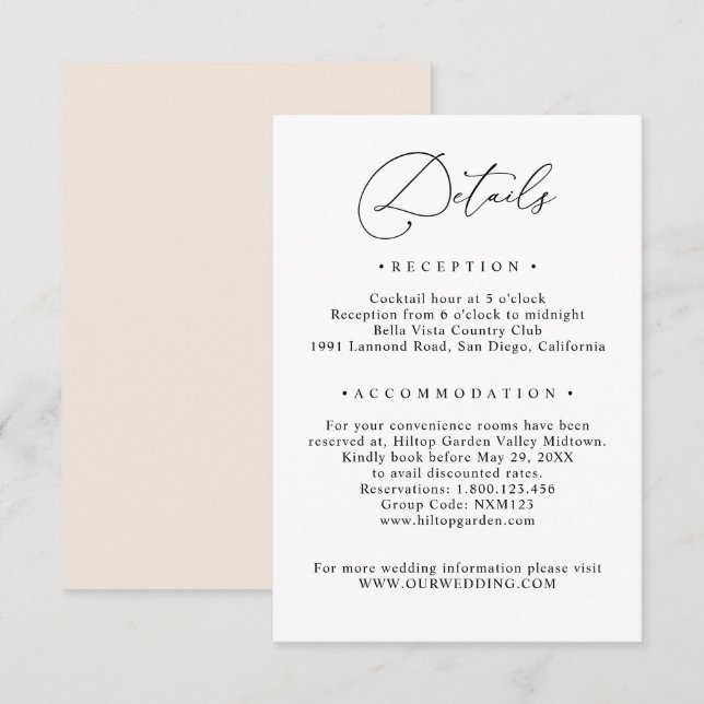 Einfache Schwarz-Weiß-Gästebuchdetails Begleitkarte (Vorne/Hinten)