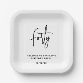 Einfache Schwarz-Weiß-Geburtstagsparty Pappteller