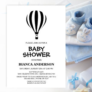 Einfache Schwarz-Weiß-Heißluftballon Babydusche Einladung