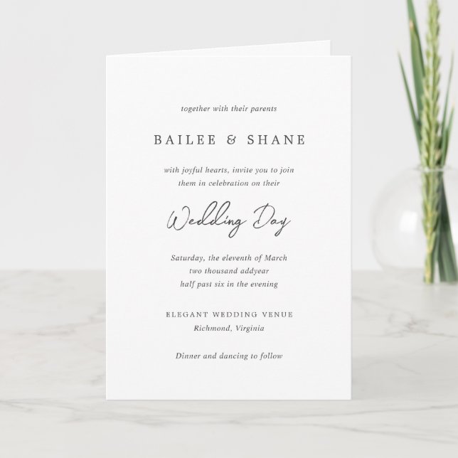 Einfache Schwarz-Weiß-Hochzeit Einladung (Vorderseite)