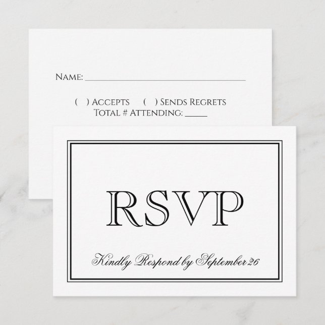 Einfache Schwarz-Weiß-Hochzeit RSVP Karte (Vorne/Hinten)