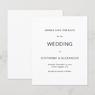Einfache Schwarz-Weiß-Hochzeit spart das Datum