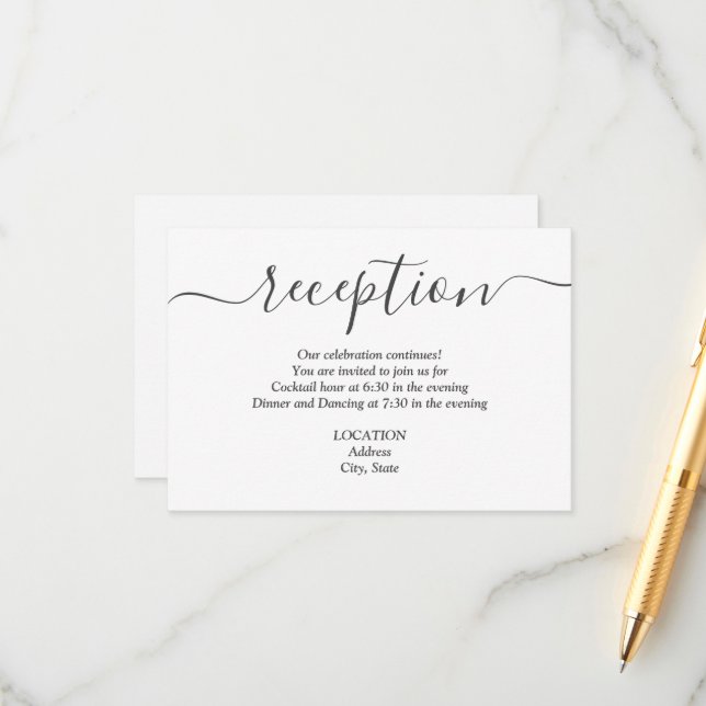 Einfache Schwarz-Weiß-Hochzeitsempfehlung Begleitkarte (Vorderseite/Rückseite Beispiel)