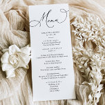 Einfache Schwarz-Weiß-Hochzeitsmenü Menükarte<br><div class="desc">Diese benutzerdefinierbare Menu-Karte,  die zur Koordination mit unserer Romantik Script Hochzeitskollektion konzipiert wurde,  enthält einen Kalligrafietext mit einem klassischen Serif-Schriftart in Schwarz und einem anpassbaren Monogramm auf der Rückseite. Matching-Elemente verfügbar.</div>