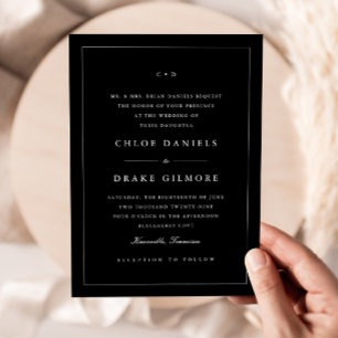 Einfache Schwarz-Weiß-Hochzeitsmonogramm Einladung