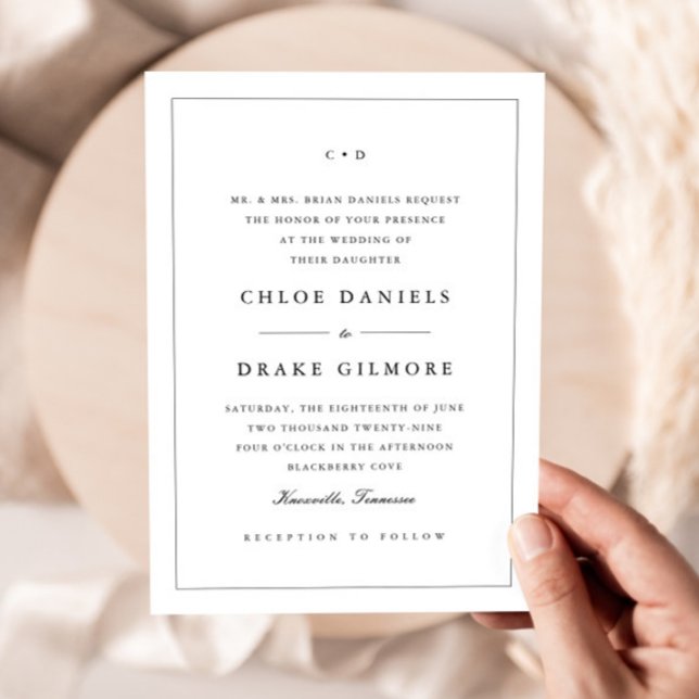 Einfache Schwarz-Weiß-Hochzeitsmonogramm Einladung (Simple Black and White Wedding Monogram Invitation.)